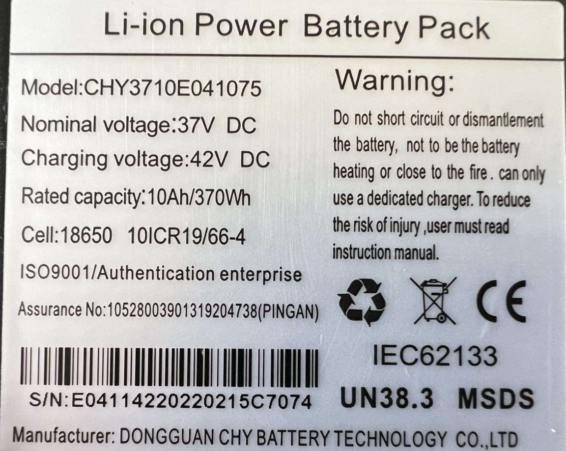 Batteria per scooter i9MAX/S9 MAX 10Ah 36V monopattino elettrico  CHY3710E041075